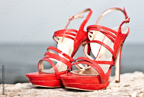 woman red high heels