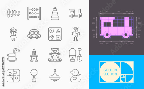 line toys icons on a white background