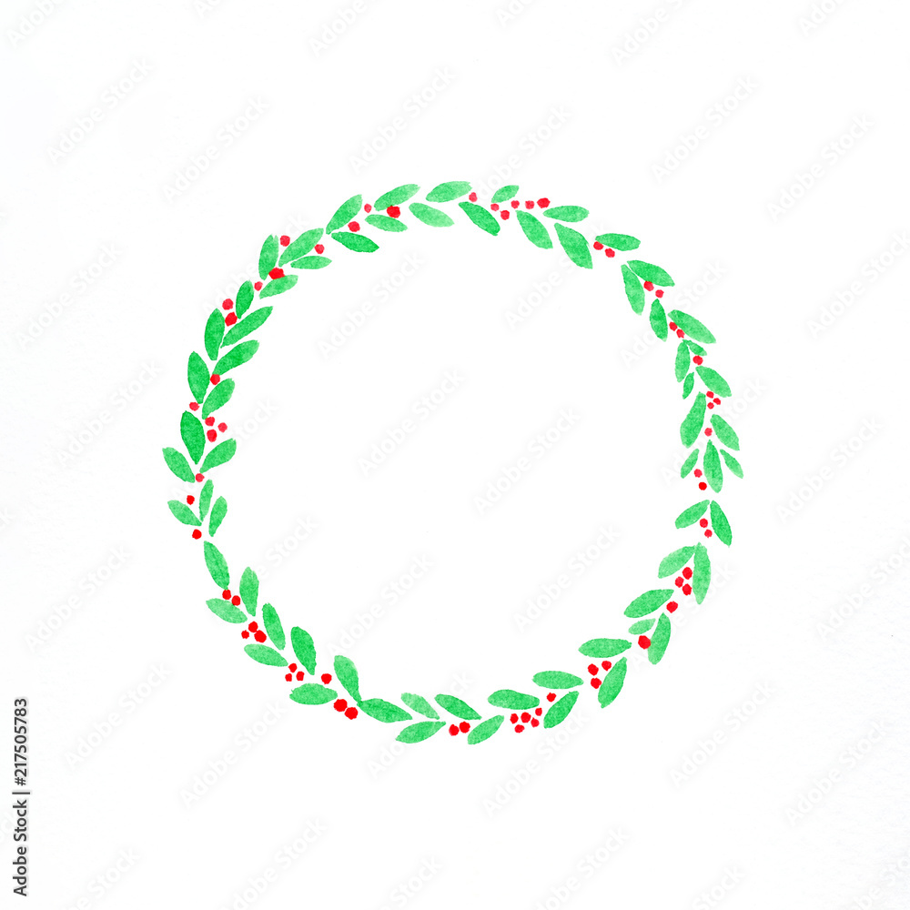 Christmas wreath watercolor painting on white paper background, Illustration art design Christmas greeting card background Christmas wreath watercolor painting on white paper background, Illustration art design Christmas greeting card background