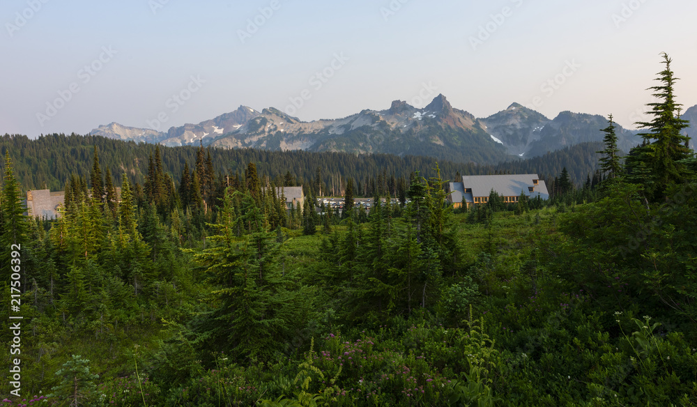 Fototapeta premium Paradise is the main visitor center in Mt Rainier National Park. It offers many trails for beautiful views of the area.