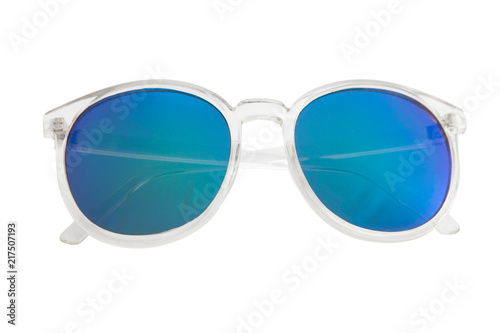 Sunglasses with Multicolor Mirror Lens isolated on white background.