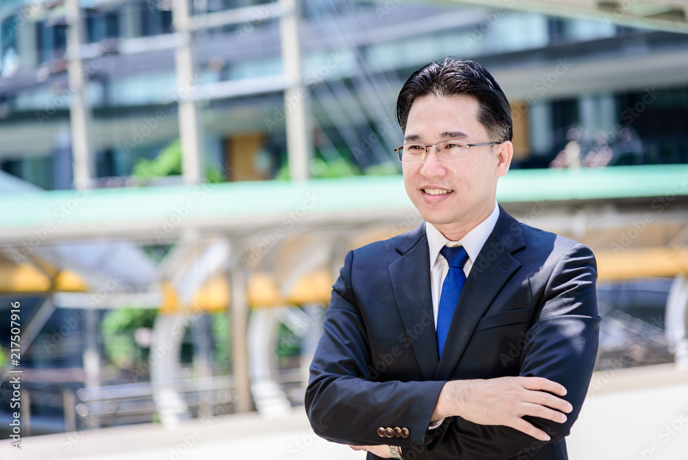 The asian businessman has working with happy. The asian businessman has working with happy.