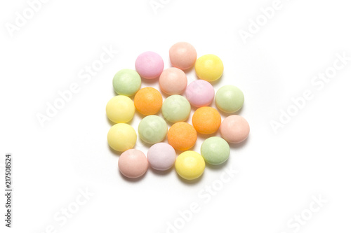 Colorful candies isolated on white background.