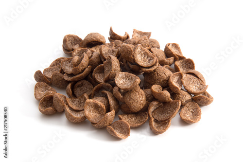 Chocolate cereals isolated on white background.