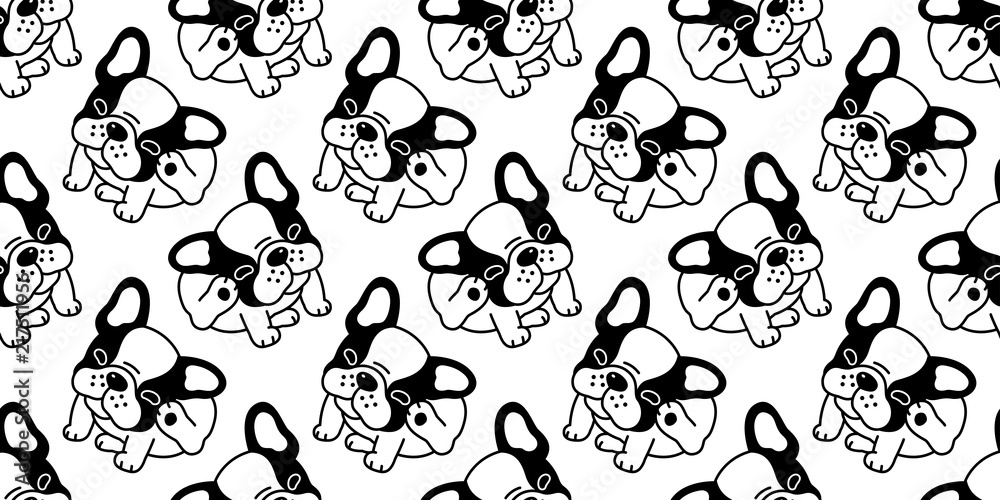 Fototapeta Dog seamless pattern french bulldog vector tile background cartoon repeat wallpaper isolated illustration