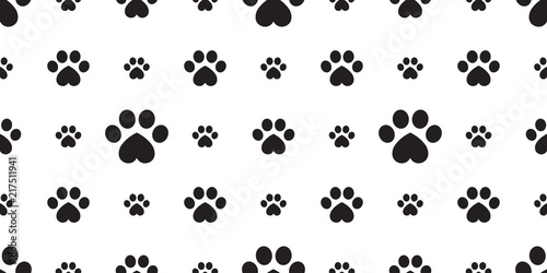 Fototapeta Naklejka Na Ścianę i Meble -  Dog Paw seamless pattern vector footprint heart valentine kitten puppy tile background repeat wallpaper isolated cartoon illustration
