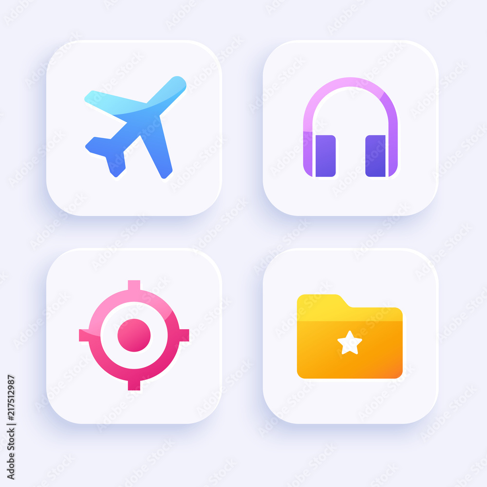 Icon Set for Mobile Interface on White Background : Vector Illustration