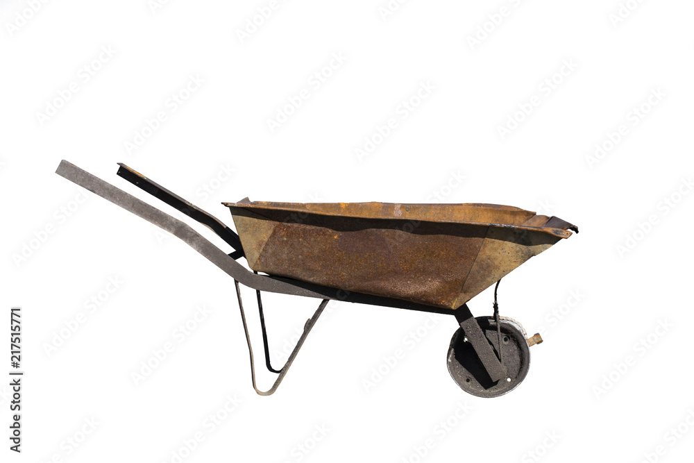 Old empty builder's wheelbarrow isolated on white background Old empty builder's wheelbarrow isolated on white background