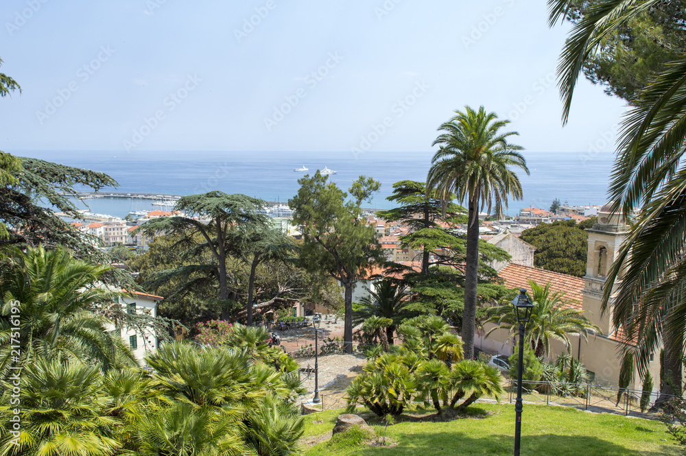 Panoramatic view to Sanremo city, Mediterranean Coast, Italien riviera, Italy, Europe.