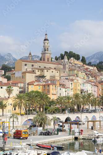 Colorful old town in Menton on french Riviera in a beautiful summer day
