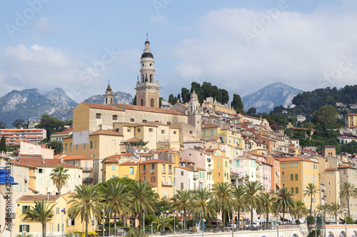 Colorful old town in Menton on french Riviera in a beautiful summer day