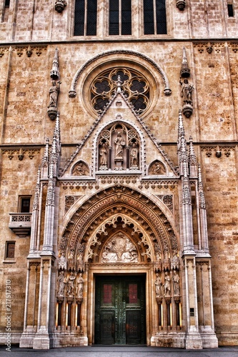 Decorative and architectural elements of the facade of a cathedral in Zagreb, Croatia © Silviya Radkova