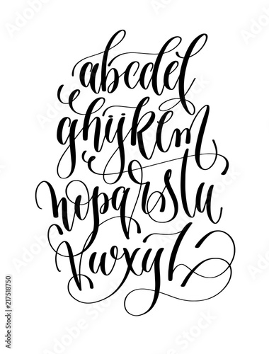 black and white hand lettering alphabet design, handwritten brus