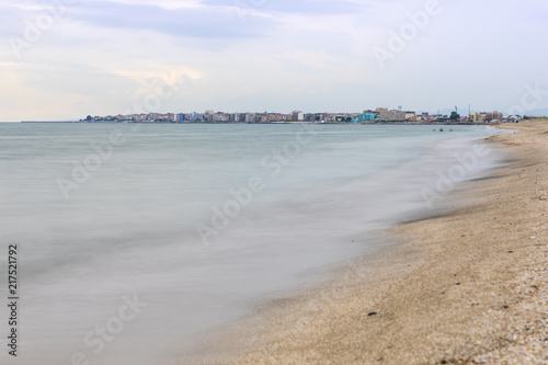 The beauty of the sandy beach on the spit between Pomorie and Aheloy. Pomorie lake. Pomorie spit. Bulgaria
