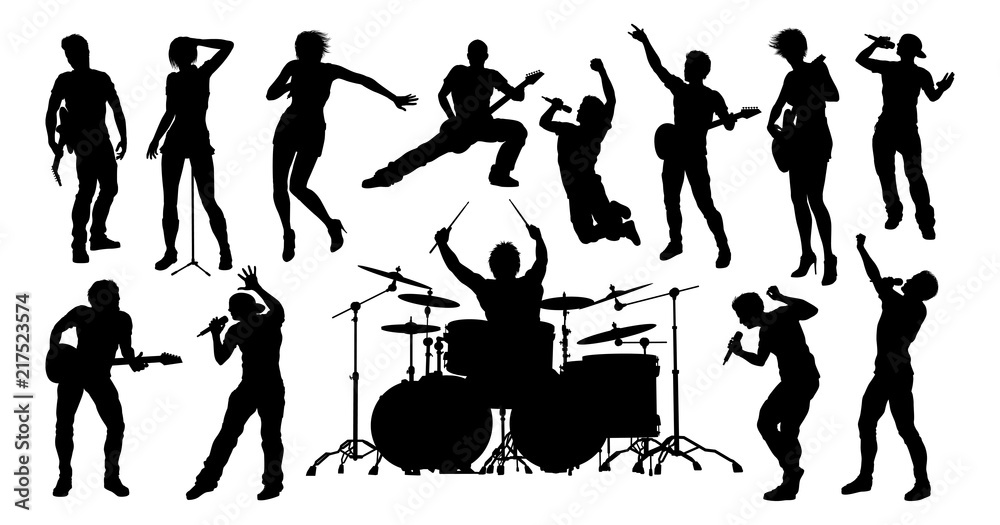Naklejka premium Silhouettes Rock or Pop Band Musicians
