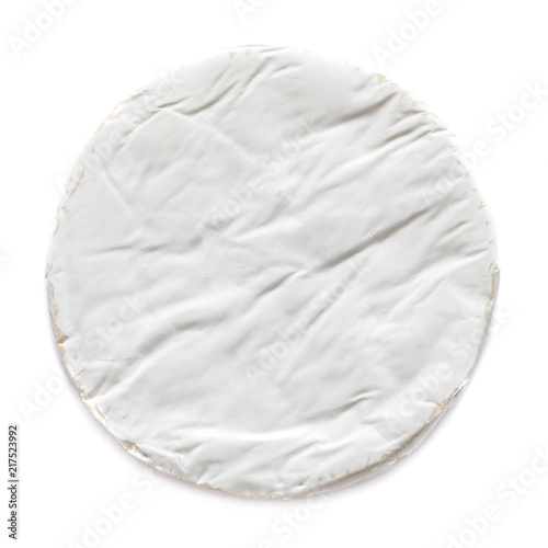 White Soft Brie Cheese. Camembert  isolated on white background, top view. .