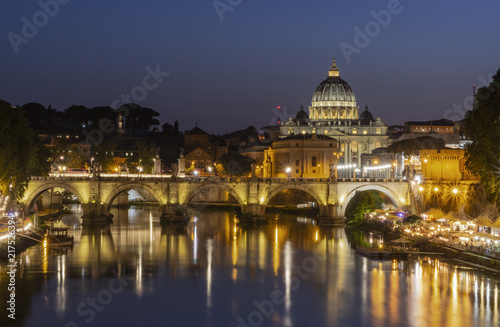 Night view at St. Peter s Basilica across the Tiber river