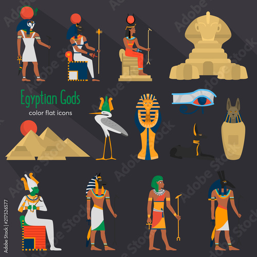 Egypt gods and religion color flat icons set for web and mobile design