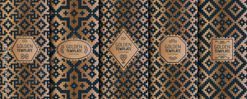 Set of golden luxury templates. Abstract geometric background. Vector illustration.
