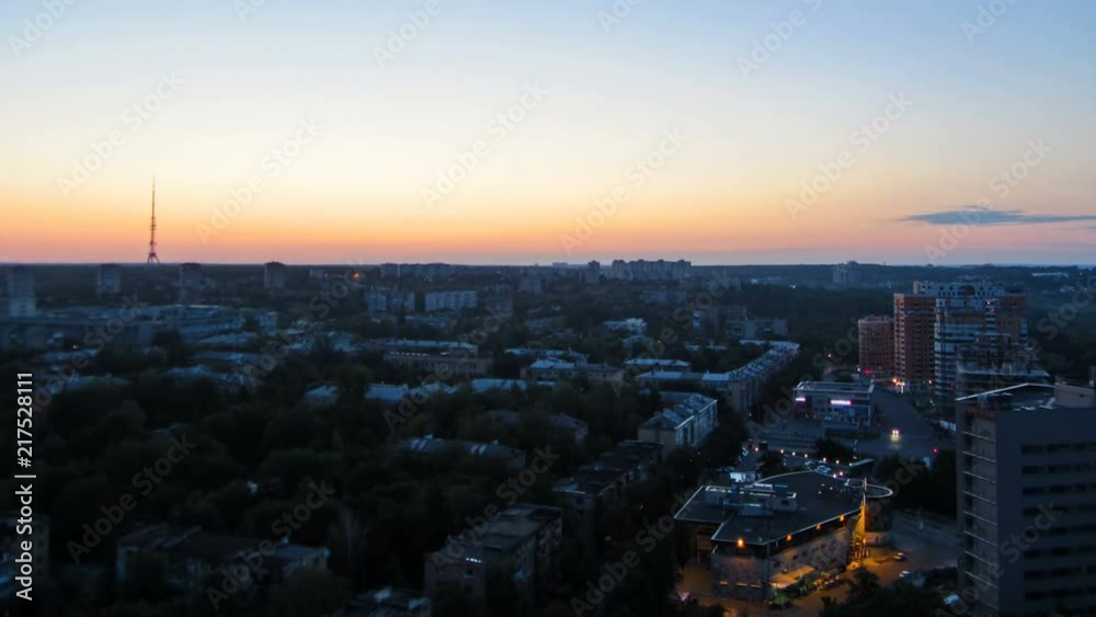 Kharkiv city from above at sunrise timelapse. Ukraine. Kharkiv city from above at sunrise timelapse. Ukraine.