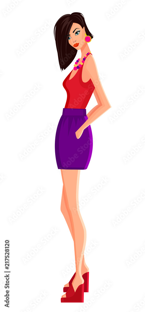 Fototapeta premium Beautiful girl, brunette, model, vector illustration
