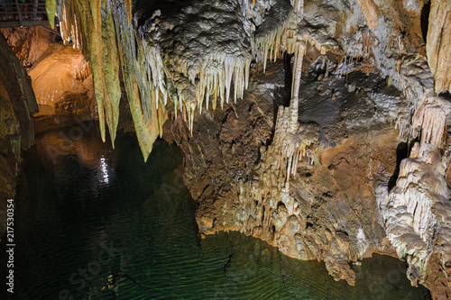 Rock formations of stalactites and stalagmites inside the cave of 