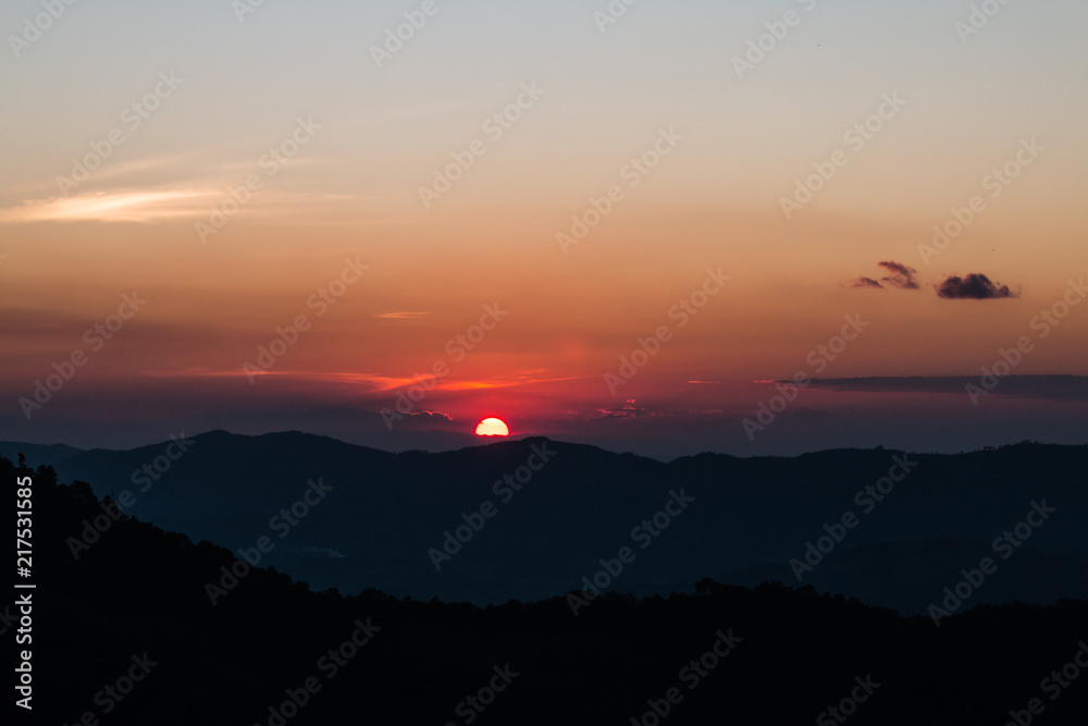 sunset mountain in Thailand winter
