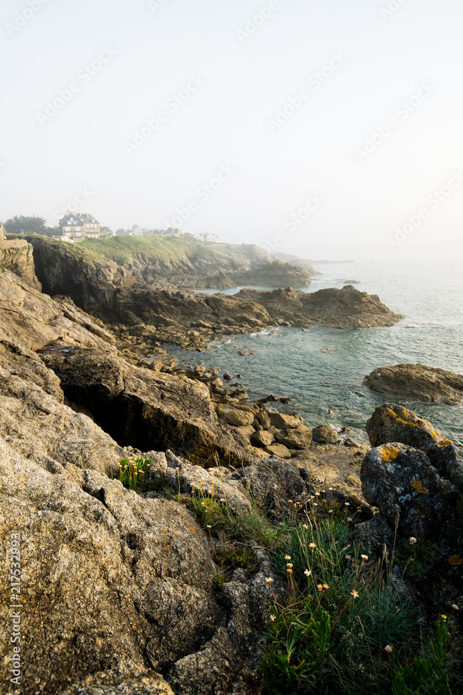 Shore at dusk with fog in Bretagne