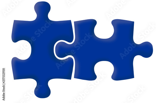 two pieces of a puzzle as challenge and concept, isolated on white in 3d illustration