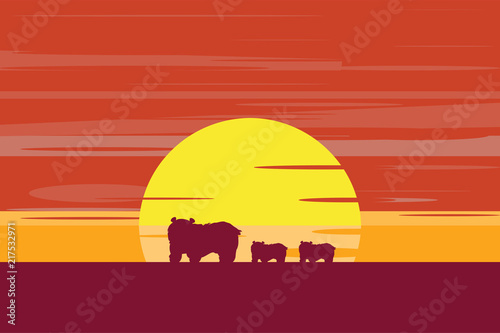 bears in sunset vector illustration 