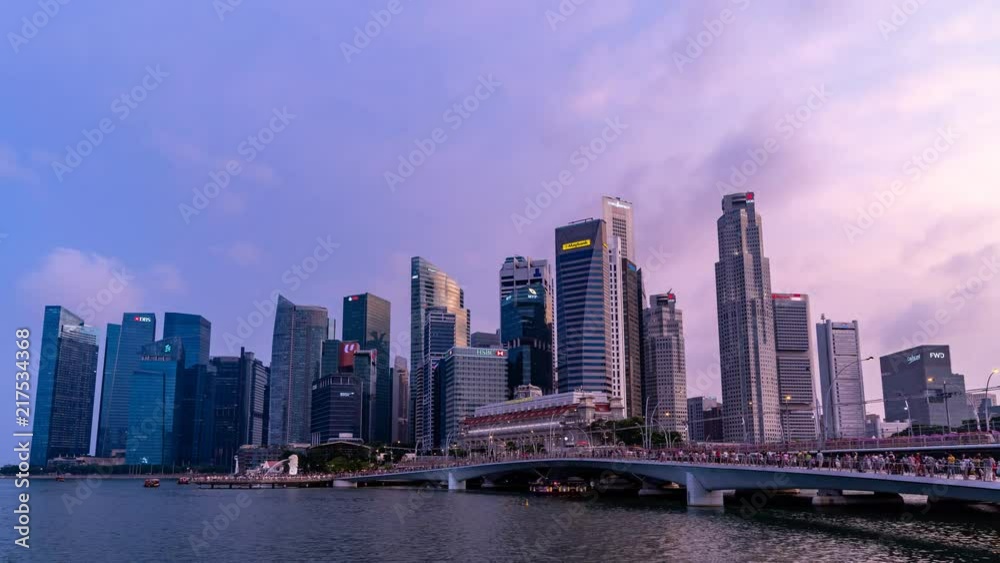 Singapore skyscrapers magic hour time lapse video - No zoom Singapore skyscrapers magic hour time lapse video - No zoom