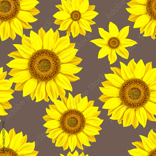 Seamless pattern with sunflowers. Vector illustration.