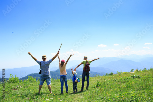 Family with children on a hike