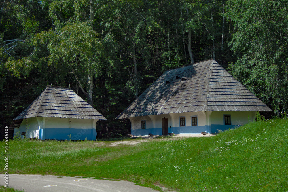 Ukrainian ancient typical house with wooden roof 