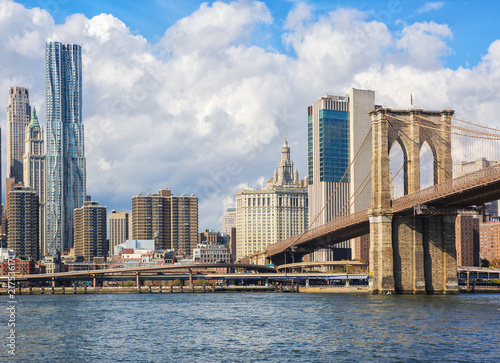 Lower Manhattan and the Brooklyn Bridge  New York City  United States.