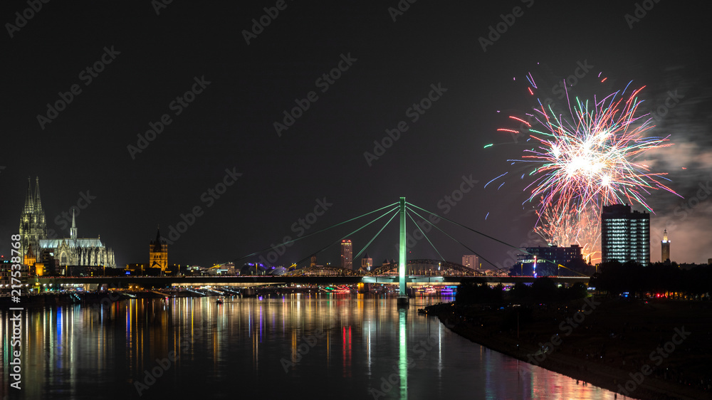 Firework over the rhine river