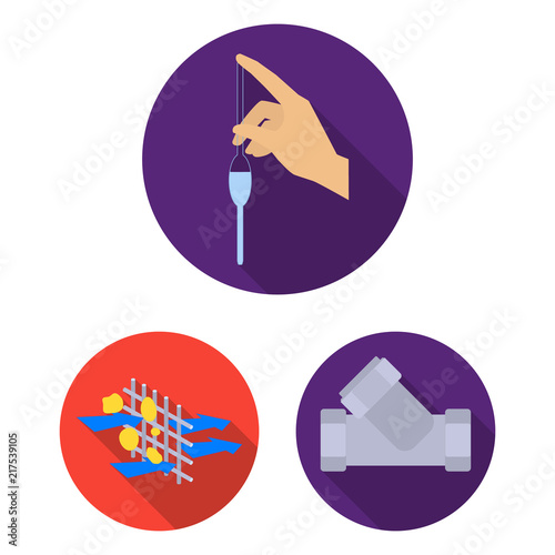 Water filtration system flat icons in set collection for design. Cleaning equipment vector symbol stock web illustration.