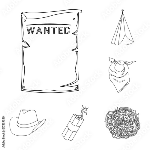 Attributes of the wild west outline icons in set collection for design.Texas and America vector symbol stock web illustration.
