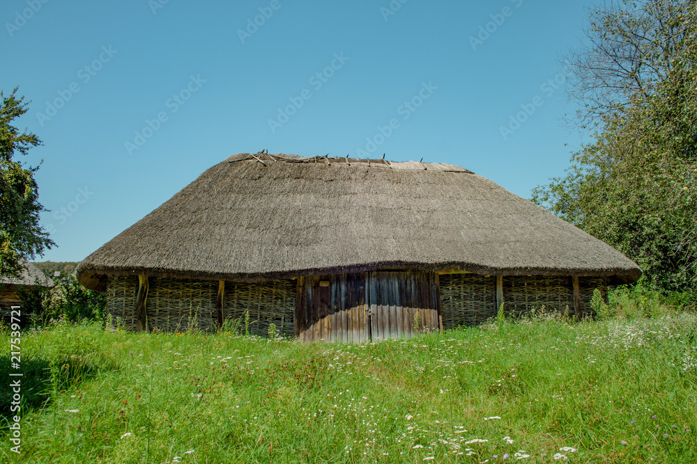 Traditional Ukrainian  ancient wooden barn or shed