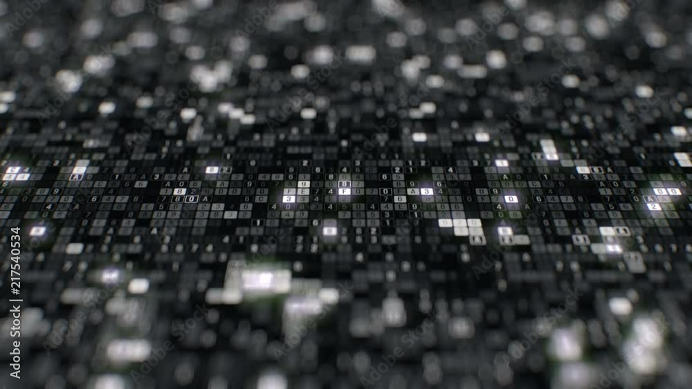 Encryption of visualization digital big data generated by artificial intelligence programming and computing information in secure cloud storage black white abstract dolly shot seamless loop animation