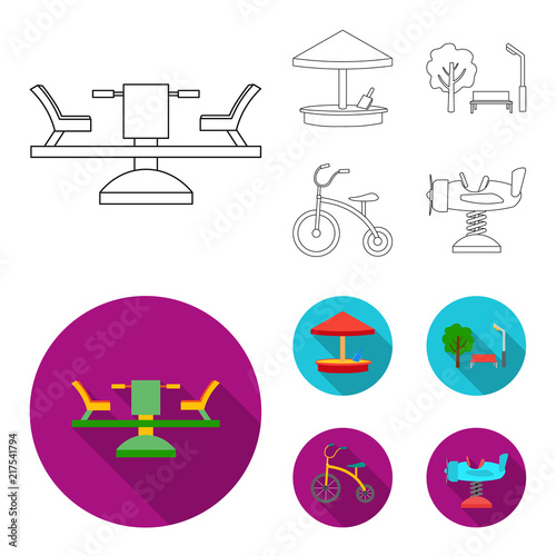 Carousel, sandbox, park, tricycle. Playground set collection icons in outline,flat style vector symbol stock illustration web.