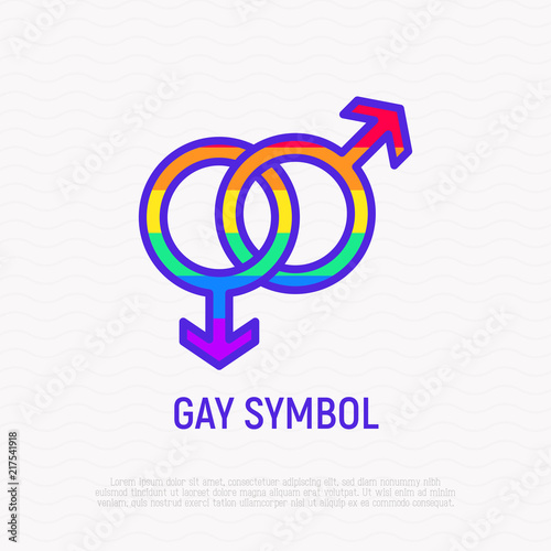 Gay symbol thin line icon in rainbow color. Modern vector illustration.