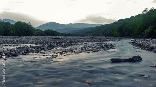 Riverbed of a fast mountain river
