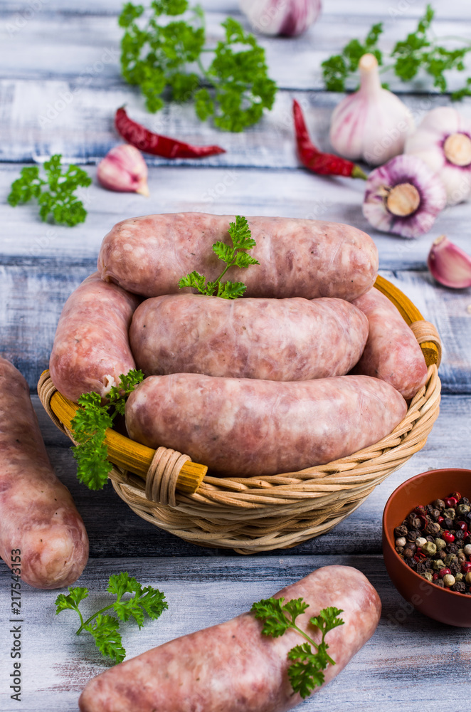 Thick meat sausages