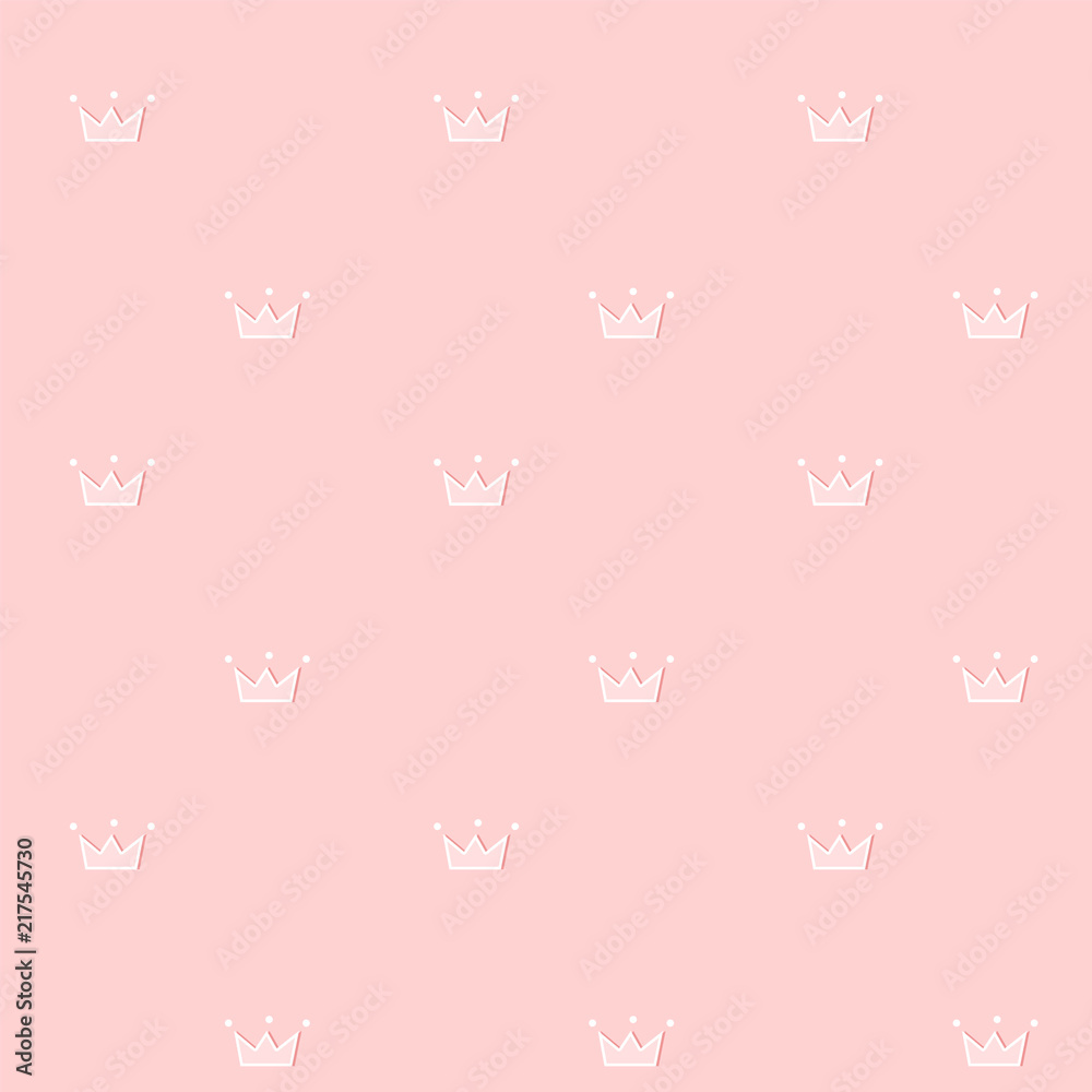 Cute seamless pattern. Pink royal vector background. Doodle crown ...