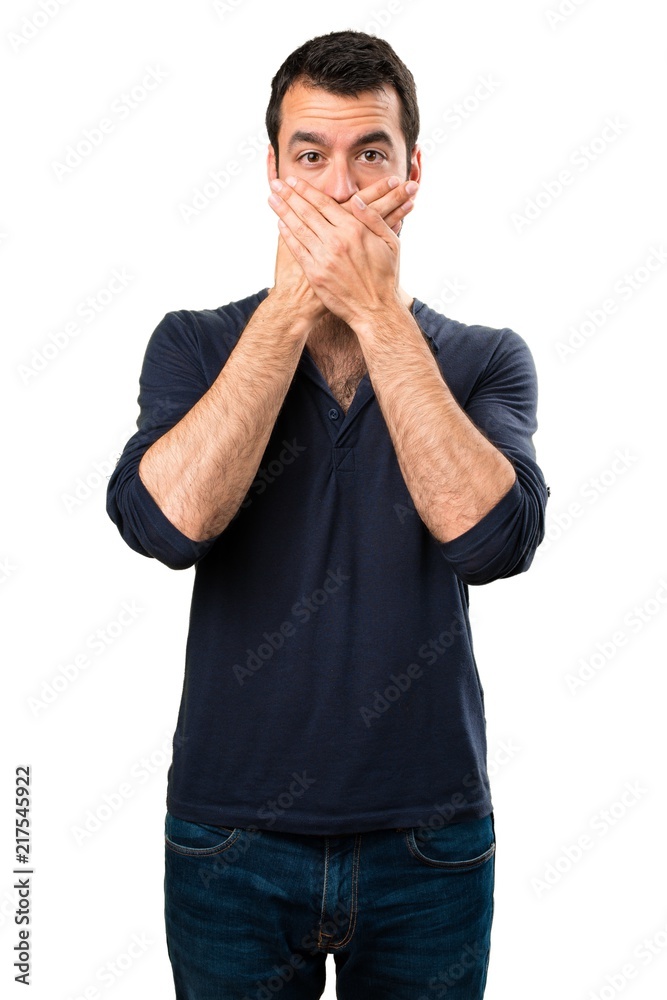 Handsome man with beard covering his mouth Handsome man with beard covering his mouth