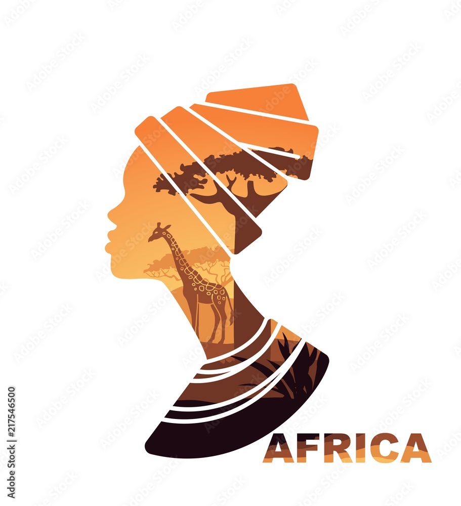 African woman s head silhouette with sunset view Stock Vector | Adobe Stock