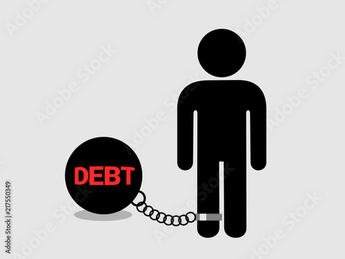 Debtor as prisoner - man is limited to move because of financial debt. Bad personal economical situation and condition. Vector illustration