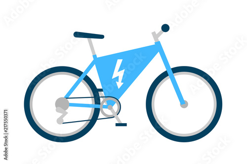 Electric bicycle with motor. Modern bike uses electricicty power. Technological device - motorized cycle. Vector illustration