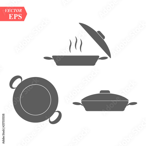 Set of pan icon. Simple filled pan vector icon. On white background.